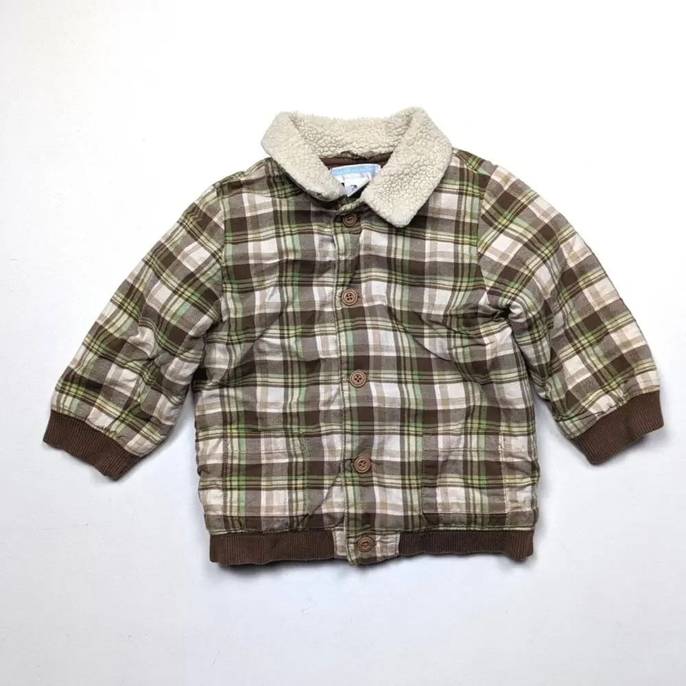 Janie and Jack Jacket Boys Size 12-18m Brown Plaid Sherpa